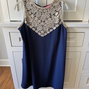 Lilly Pulitzer Navy Dress with Gold Lace Detail
